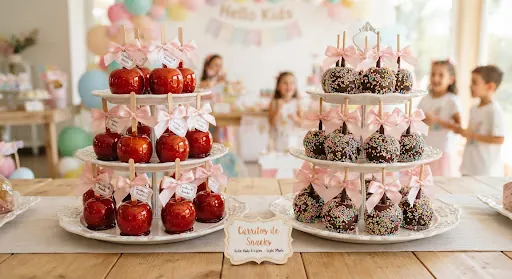 Carrito de Manzanas de Fiesta para cumpleaños infantiles en Lima