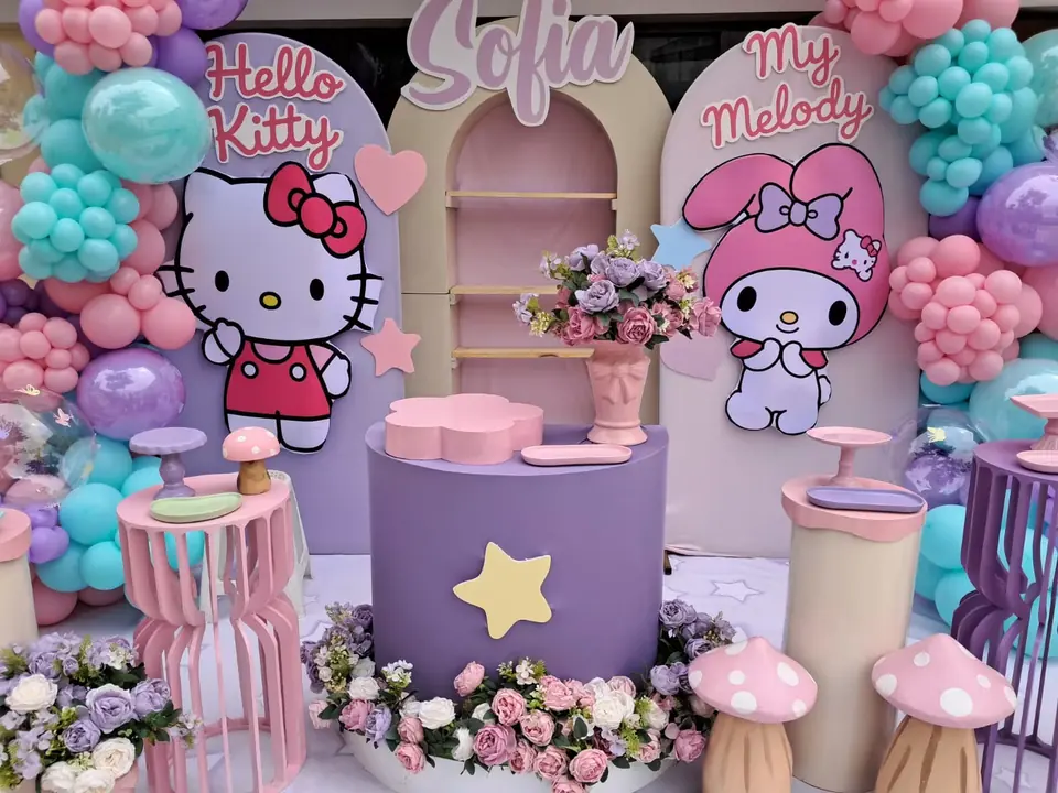 Decoración temática Hello Kitty & My Melody para cumpleaños infantil en Lima